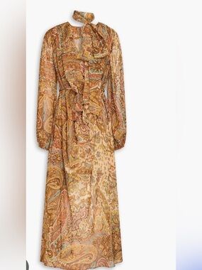 Zimmerman Paisley Ruffle Tie-Waist Long Sleeve Maxi Dress — Brand new with tags